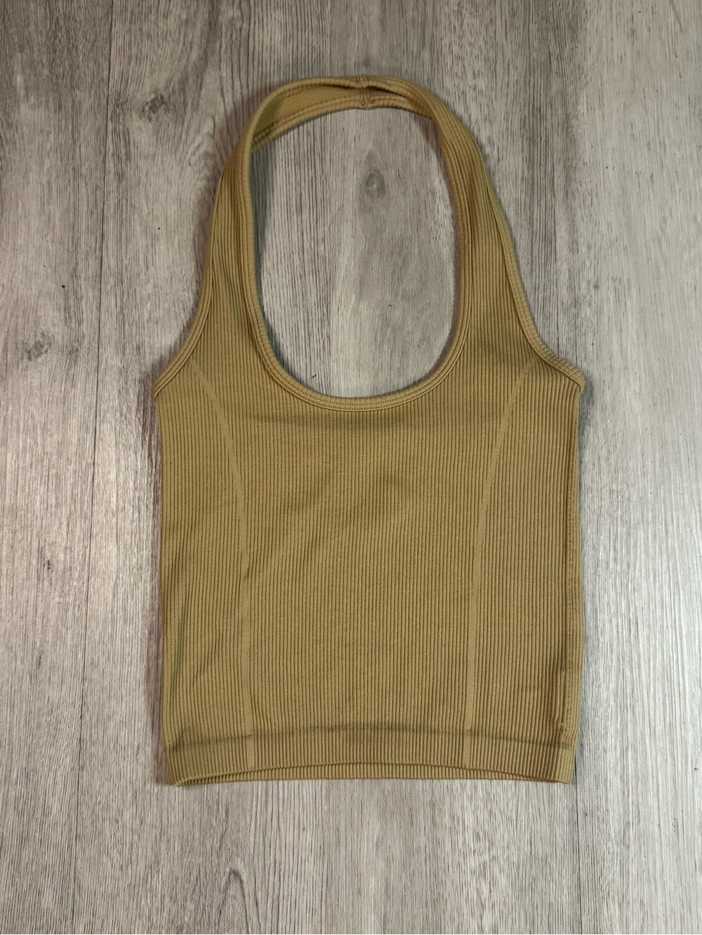 American Eagle Women’s Tan Brown Ribbed Stretchy Cropped Halter Top XS